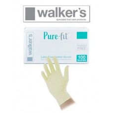 Walkers Pure Fit - Latex POWDER FREE White Gloves - 1 BOX SINGLE (100pc) 